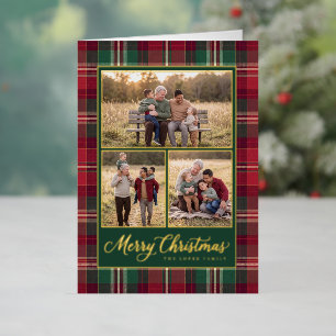 Carte De Vacances En Aluminium Cadre Tartan Classique Collage Photo Joyeux Noël