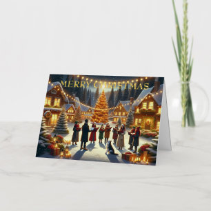 Carte De Vacances En Aluminium Chanteurs de Noël autour d'un arbre avec des bougi