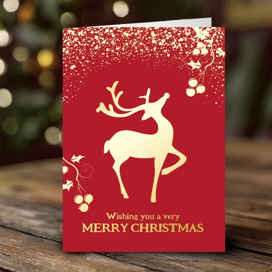 Carte De Vacances En Aluminium Christmas dashing reindeer red gold simple custom