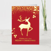 Carte De Vacances En Aluminium Christmas dashing reindeer red gold simple custom (Recto)