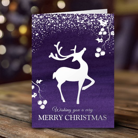 Carte De Vacances En Aluminium Christmas dashing reindeer silver purple custom