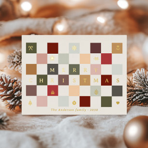 Carte De Vacances En Aluminium Coloré Joyeux Noël Vintage Damier