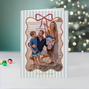 Carte De Vacances En Aluminium Conception de Noël de ruban rayé bleu Photo