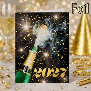 Carte De Vacances En Aluminium Confettis de Champagne Bonne Année Fête de Noël