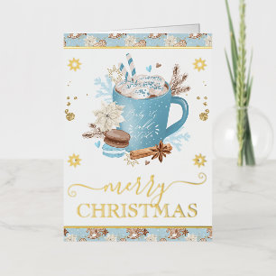 Carte De Vacances En Aluminium Cookies et chocolat chaud de Noël aquarelle bleue