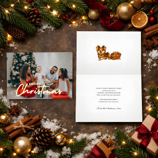 Carte De Vacances En Aluminium Cozy Photo Noël Corgi Renne Traîneau Rétro