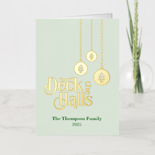 Carte De Vacances En Aluminium "Deck the Halls" Vert clair Pliage Foil Holiday