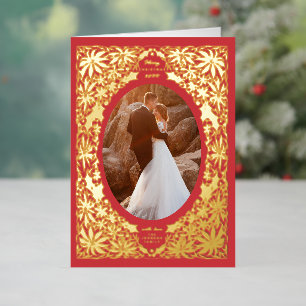 Carte De Vacances En Aluminium Delicy Poinsettia Red Oval Frame Photo