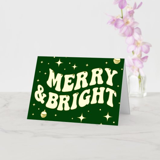 Carte De Vacances En Aluminium Green Retro Groovy Merry & Bright Christmas (Orchidée)