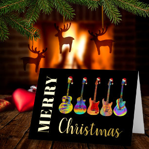 Carte De Vacances En Aluminium Guitares de Noël personnalisées Noir Or