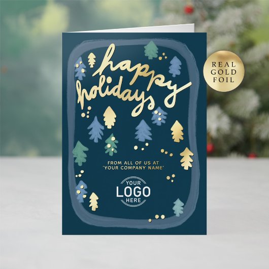 Carte De Vacances En Aluminium Hand Painted Cute Navy Blue Pine Trees Business