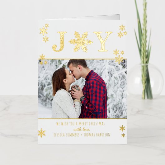Carte De Vacances En Aluminium "Joy" Snowflakes Noël Photo Real (Recto)