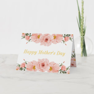 Carte De Vacances En Aluminium Joyeuse fête des mères Fleurs roses Photo Gold