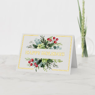 Carte De Vacances En Aluminium Joyeuses Fêtes Floral Or Script Logo Entreprise