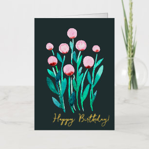 Carte De Vacances En Aluminium Joyeux anniversaire de fleurs d'aquarelle rose min