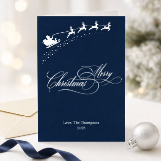 Carte De Vacances En Aluminium Joyeux Noël Navy Santa Sleigh en feuille d'argent
