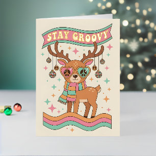 Carte De Vacances En Aluminium Joyeux Noël Renne Groovy Rétro