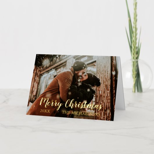 Carte De Vacances En Aluminium Joyeux script de Noël (Recto)