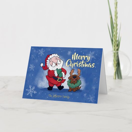 Carte De Vacances En Aluminium Laughing Santa Reindeer Lab Folded (Recto)