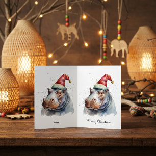 Carte De Vacances En Aluminium Le petit hippopotame du Père Noël, personnalisé