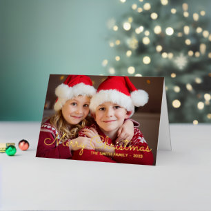 Carte De Vacances En Aluminium Ligne mince or Joyeux Noël Photo de famille