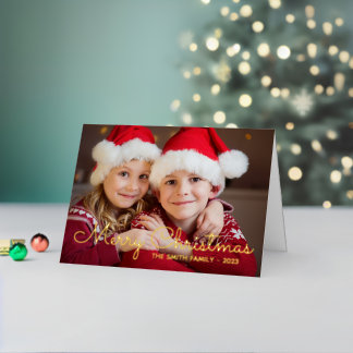 Carte De Vacances En Aluminium Ligne mince or Joyeux Noël Photo de famille