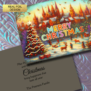 Carte De Vacances En Aluminium Livre artistique Village de Noël