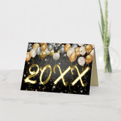 Carte De Vacances En Aluminium Luxueux Balloon Confetti Noir et Or Nouvel An (Recto)