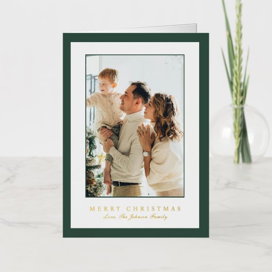 Carte De Vacances En Aluminium Minimal Green Border Photo Elegant Christmas (Recto)