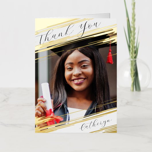 Carte De Vacances En Aluminium Moderne Elegant Chic Ajouter Photo Graduation Merc (Recto)