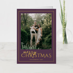 Carte De Vacances En Aluminium Moderne Joyeux Noël encadré photo prune