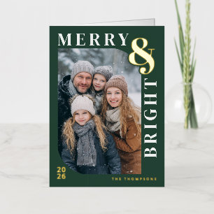 Carte De Vacances En Aluminium Moderne Photo de Noël Merry and Bright - Vert