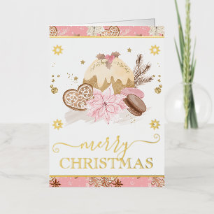 Carte De Vacances En Aluminium Noël aux biscuits rose à l'aquarelle et au cacao c