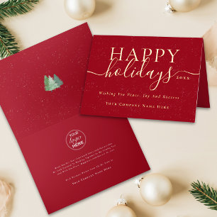 Carte De Vacances En Aluminium Noël Élégant Script Logo Entreprise Rouge Or