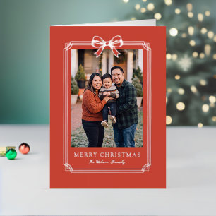 Carte De Vacances En Aluminium Noël joyeux Photo de famille au Ruban Rouge Élégan