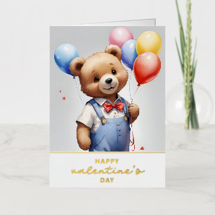 Carte De Vacances En Aluminium Ours Heureuse Sainte-Valentin À Ballons