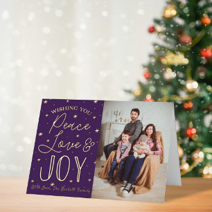 Carte De Vacances En Aluminium Paix, Amour & Joie Photo de Noël Réelle