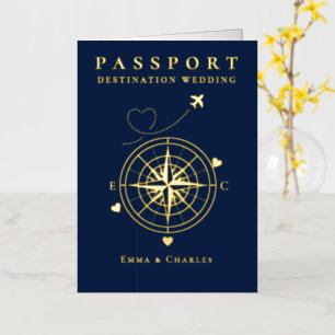 Carte De Vacances En Aluminium Passeport Bleu Nuit Or Mariage Save The Date