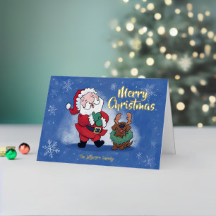 Carte De Vacances En Aluminium Père Noël riant Renne Lab Plaisir Fantaisiste Plié