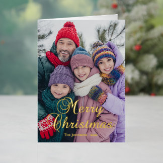 Carte De Vacances En Aluminium Photo de famille à la calligraphie Joyeux Noël Cla