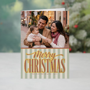 Carte De Vacances En Aluminium Photo de famille joyeux Noël rayé rétro