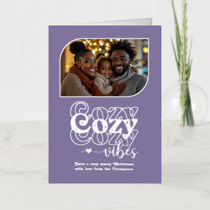 Carte De Vacances En Aluminium Photo de Noël aux ambiances cosy et lilas givré