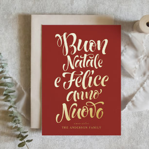 Carte De Vacances En Aluminium Red Buon Natale e Felice Anno Nuovo Script
