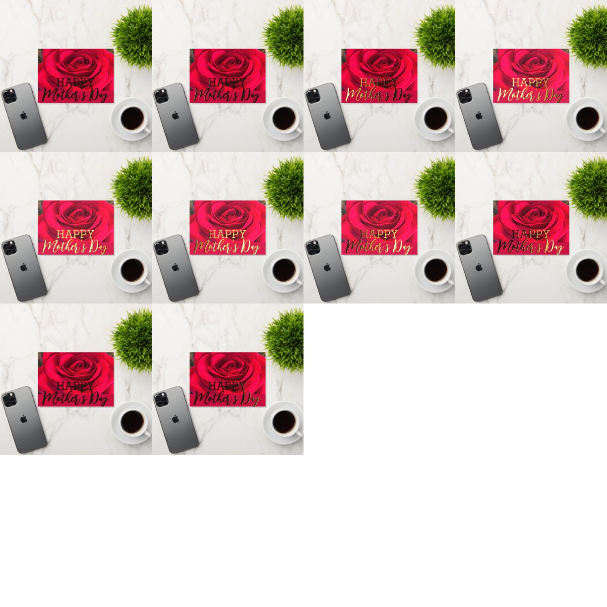 Carte De Vacances En Aluminium Red Rose Joyeuse Fête des Mères Vrai Or