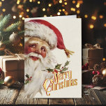 Carte De Vacances En Aluminium Retro Christmas Card Joyeux Noël Vintage<br><div class="desc">Donnez un peu de nostalgie avec cette charmante carte de Noël de style vintage ornée d'un Père Noël vintage et joyeux. Les cartes de Noël rétro sont tendance parce qu'une bonne joie ne va jamais hors de style! Ramenez des souvenirs heureux de Noël d'enfance avec des cartes de Noël vintages...</div>