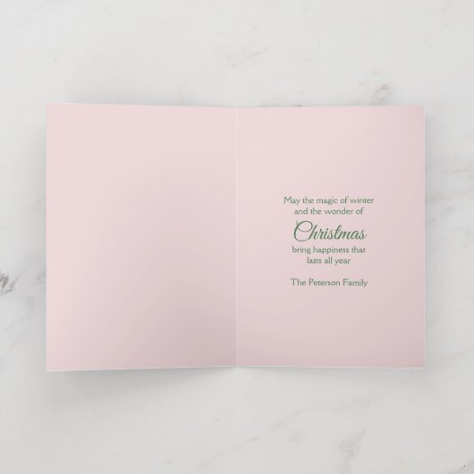 Carte De Vacances En Aluminium Ribbon de Noël rose satin vert creux (Couchage intérieur)