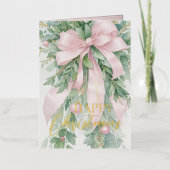 Carte De Vacances En Aluminium Ribbon de Noël rose satin vert creux (Recto)