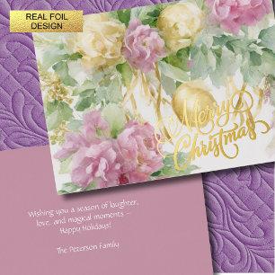 Carte De Vacances En Aluminium Rose Satin Ruban À feuillage persistant Mauve Crèm