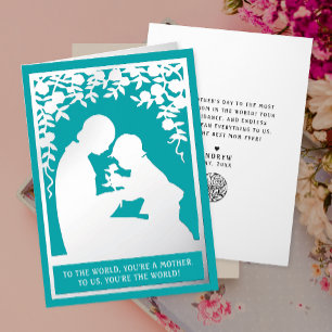 Carte De Vacances En Aluminium Rose Turquoise Floral Vintage de Mère et Enfant