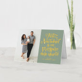 Carte De Vacances En Aluminium Sage Green Feliz Navidad Script Photo de Noël (Recto)